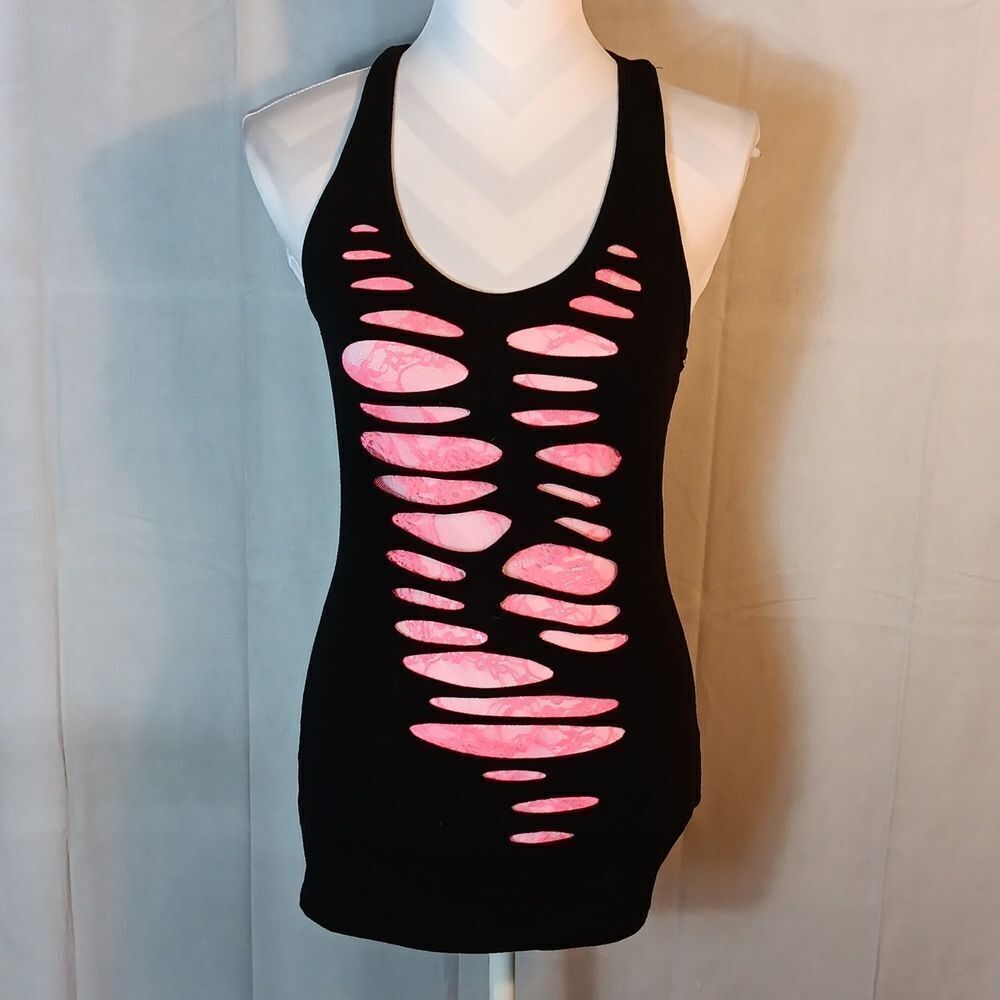Bozzolo Black and Pink Lace Tank Top - Picture 5 of 5